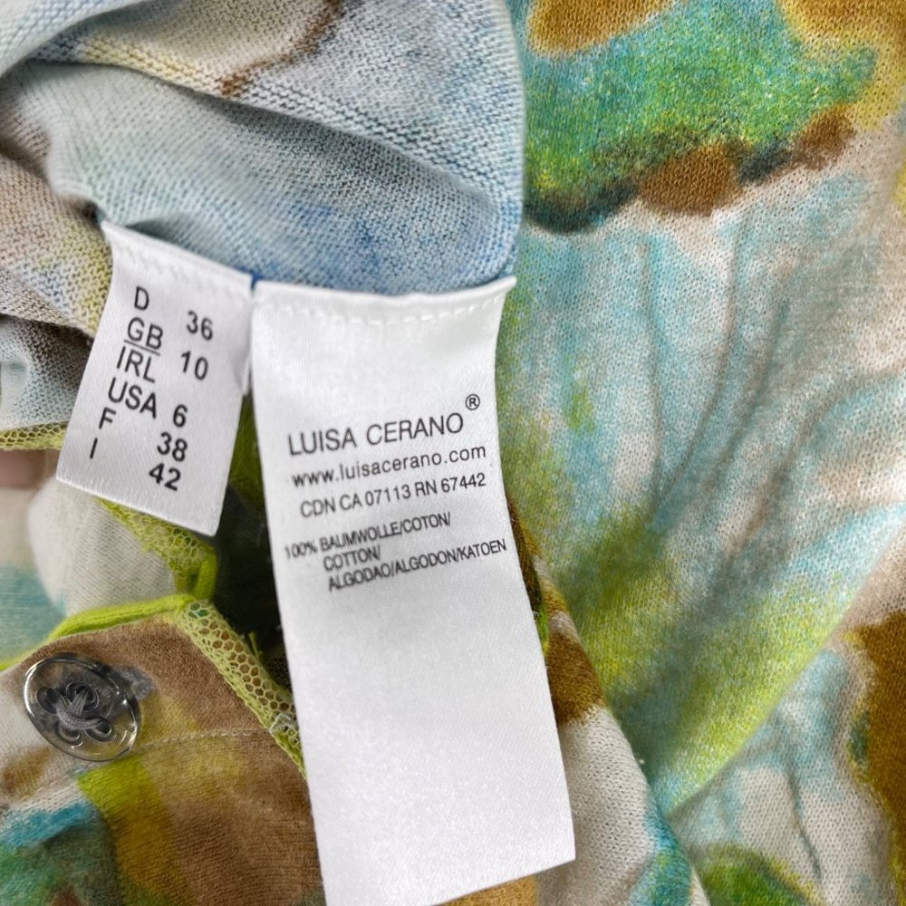 Luisa Cerano Watercolor Tye-Dye Bright Green V-neck Soft Cardigan Women's Size 6 - Picture 11 of 11